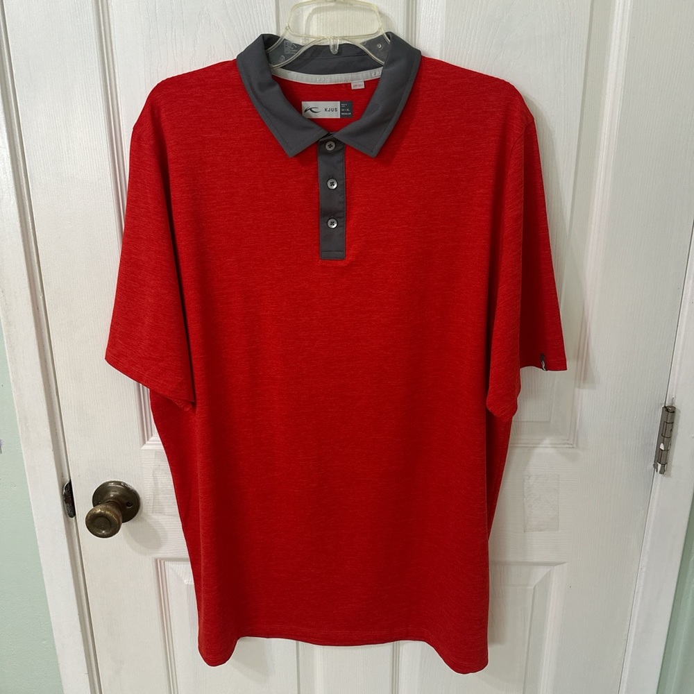 NWOT KJUS Red and Gray Golf Polo Shirt Classic Design